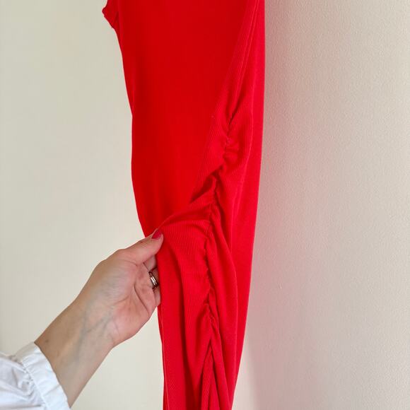 Michael Stars Coco One Shoulder Side Slit Bodycon Midi Dress in Salsa Red L - Picture 6 of 10